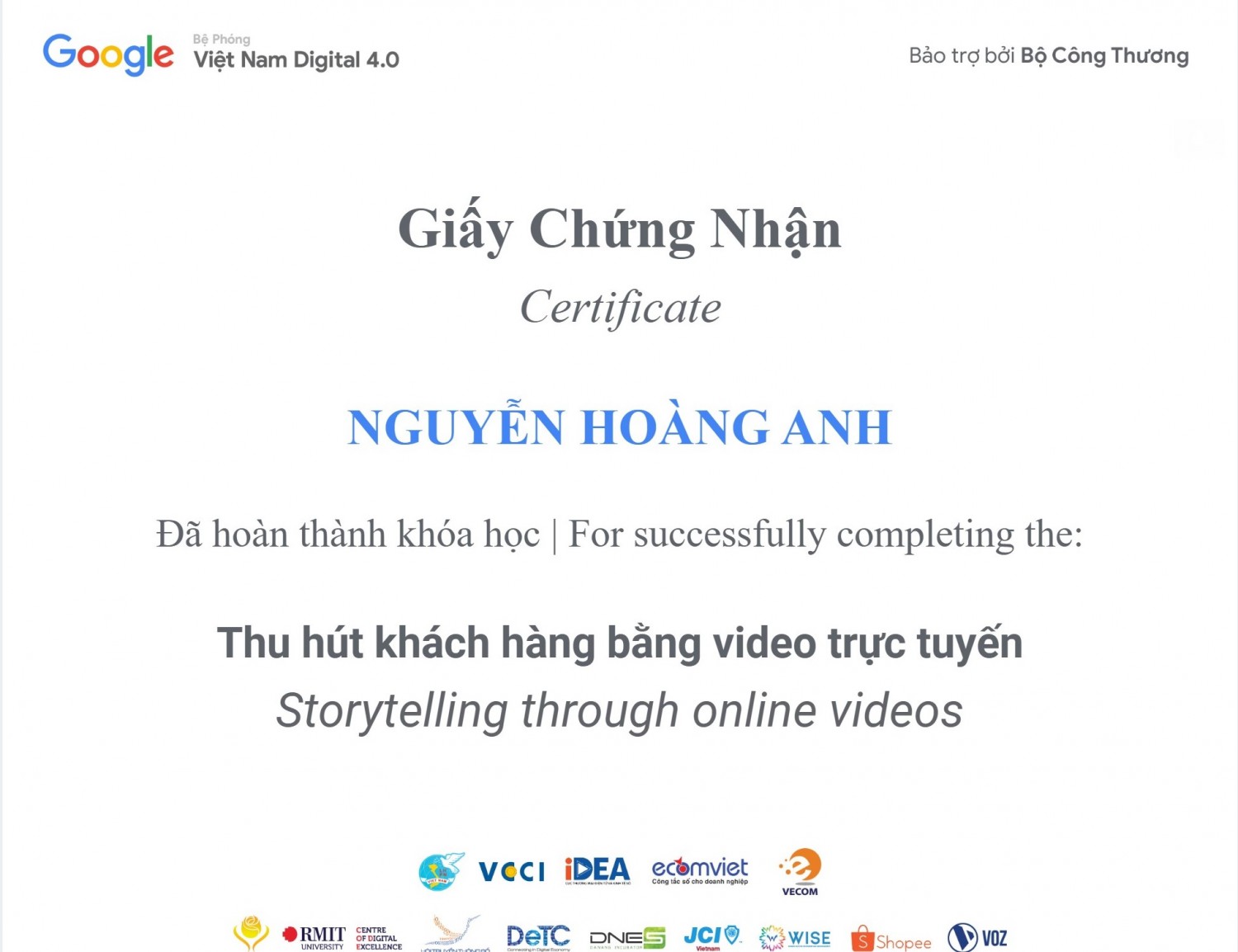 chứng chỉ google